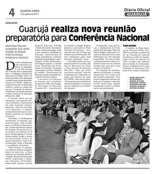 educação
Guarujá realiza nova reunião
preparatória para Conferência Nacional
Município discute
propostas que serão
levadas...