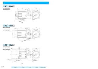 可変速タイプインダクションモータ（丸軸モータ）

   □90㎜ 40W
                               質量
                               2.4㎏

  M91A40SV4L                                   10                 105                   37                            □90
                                                                          7.5       3
  M91A40SV4Y                                                                             30                                 CW
                                                                                                        CCW




                                                                                    Φ10h7
                                      MAXΦ95




                                                                                    9



                                                                                              Φ83h7
                                       Φ40
                                                                                                              4
                                                                                                          10
                                                                                                         Φ




                                     モータリード線300±30mm 3本                                               4ーΦ6.5
                                           AWG20
                                  タコジェネレータリード線300±30mm 2本
                                          AWG20
                               ※図面はアースネジ付です。100V仕様のモータにはアースネジは付きません。




   □90㎜ 60W
                               質量
                               2.7㎏

   M91C60SV4L                                               150                         37                            □90
                                       40                                7.5    3
  （外扇付）                                                                                 30                                  CW
                                                                                                        CCW
   M91C60SV4Y
  （外扇付）
                                                                                Φ12h7
                                                                                11



                                                                                              Φ83h7
                         □92




                                                                                                                  4
                                                                                                             10
                                                                                                         Φ




                                                             モータリード線300±30mm 3本                       4ーΦ6.5
                                                                    AWG20
                                                      タコジェネレータリード線260±30mm 2本
                                                              AWG20

                               ※図面はアースネジ付です。100V仕様のモータにはアースネジは付きません。




   □90㎜ 90W
                               質量
                               3.6㎏

   M91C90SV4L
                                                    174.6
  （外扇付）            2.6                              172                             37                                □90
                                        86                          86
   M91C90SV4Y                                                            7.5    3                                           CW
                                                                                        30              CCW
  （外扇付）
                                                                                Φ12h7
                                                                                11



                                                                                              Φ83h7
                  □92




                                                                                                               4
                                                                                                             10
                                                                                                         Φ



        冷却ファン
        リード線230±30mm 2本                                                                          4ーΦ6.5
           AWG22                                                                         モータリード線300±30mm 3本
               タコジェネレータリード線220±30mm 2本                                                   サーマルプロテクタ300±30mm 2本
                        AWG20                                                                   AWG20


                               ※図面はアースネジ付です。100V仕様のモータにはアースネジは付きません。



  ＊ご使用に際し必ず「取扱説明書」をお読み頂き注意事項を充分ご確認の上、正しくお使いください。
C-272                     特長 C-240                  システム構成 C-241           形式の見方 C-241                 機種一覧 C-244                仕様 C-260∼C-264
 