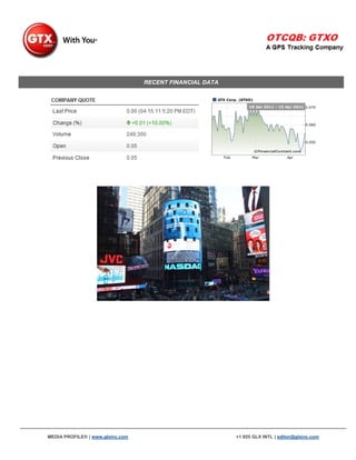 RECENT FINANCIAL DATA




MEDIA PROFILE® | www.glxinc.com                           +1 855 GLX INTL | editor@glxinc.com
 