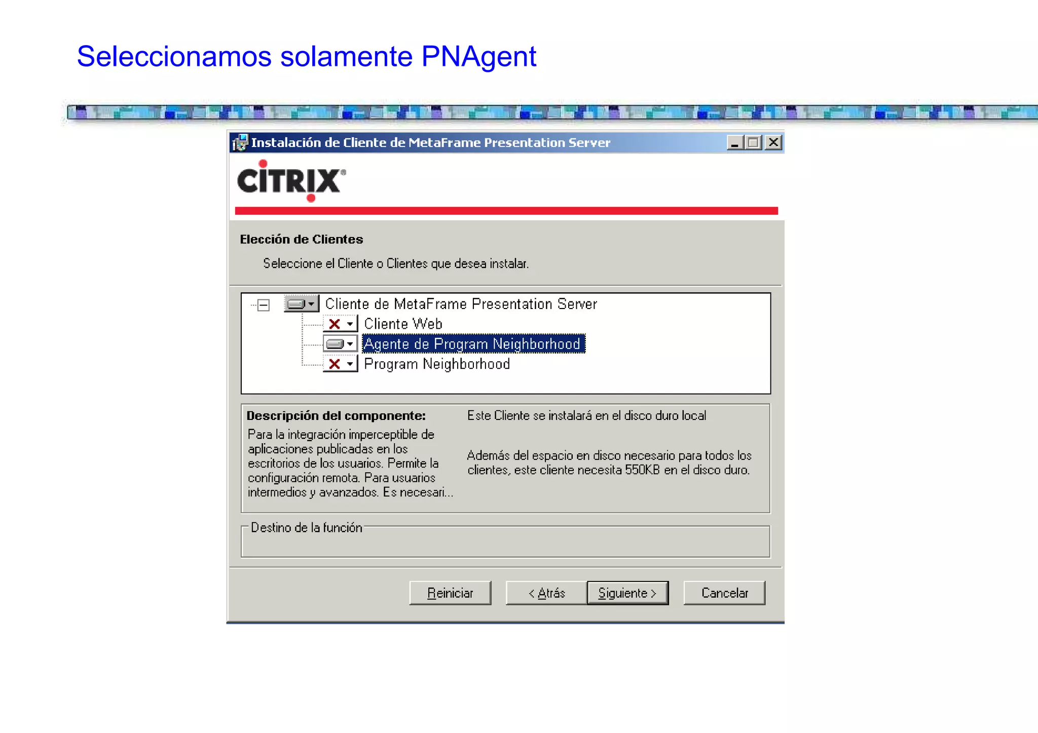 Seleccionamos solamente PNAgent
 