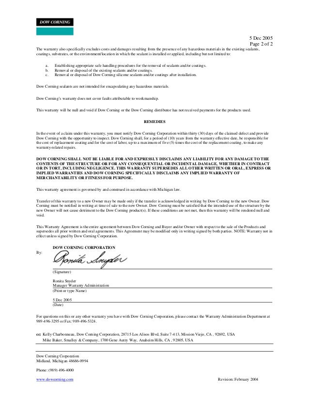 05 116 dow all guard warranty