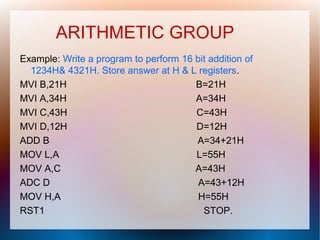 16 Bit Addition Algorithm 8085 MICROPROCESSOR INSTRUCTION SET OF 8085 | PPT