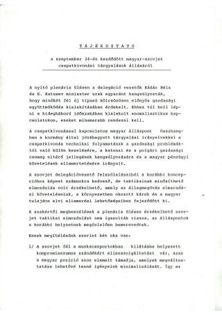 05. Tájékoztató az 1990. szeptember 26-án kezdődött magyar–szovjet csapatkivonási tárgyalások állásáról.