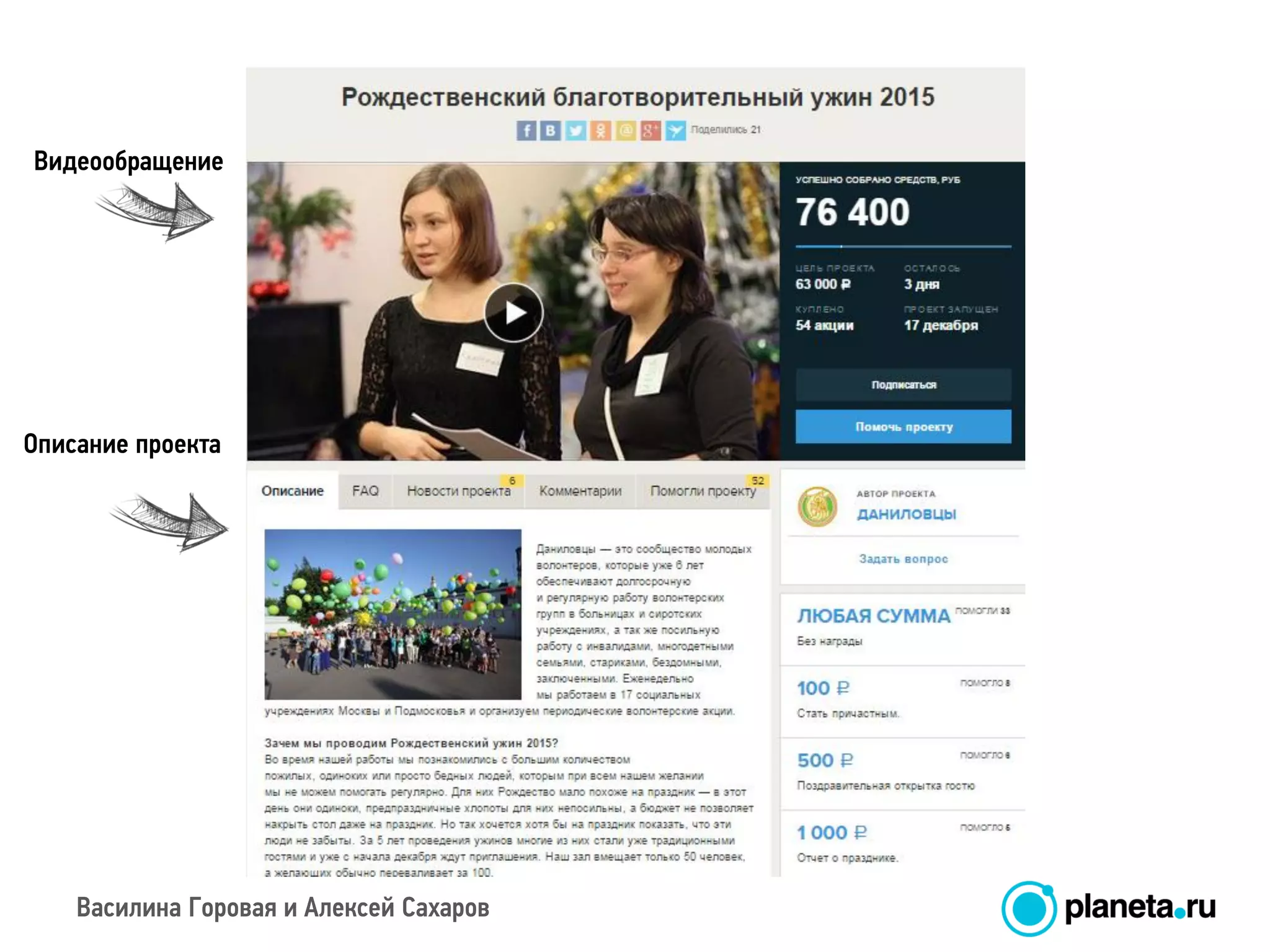 Василина Горовая и Алексей Сахаров
Видеообращение
Описание проекта
 