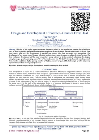 Design and Development of Parallel - Counter Flow Heat Exchanger | PDF