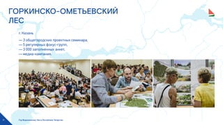 Год Водоохранных Зон в Республике Татарстан11
ГОРКИНСКО-ОМЕТЬЕВСКИЙ
ЛЕС
г. Казань
— 3 общегородских проектных семинара,
— 5 регулярных фокус-групп,
— 3 000 заполненных анкет,
— медиа-кампания.
 