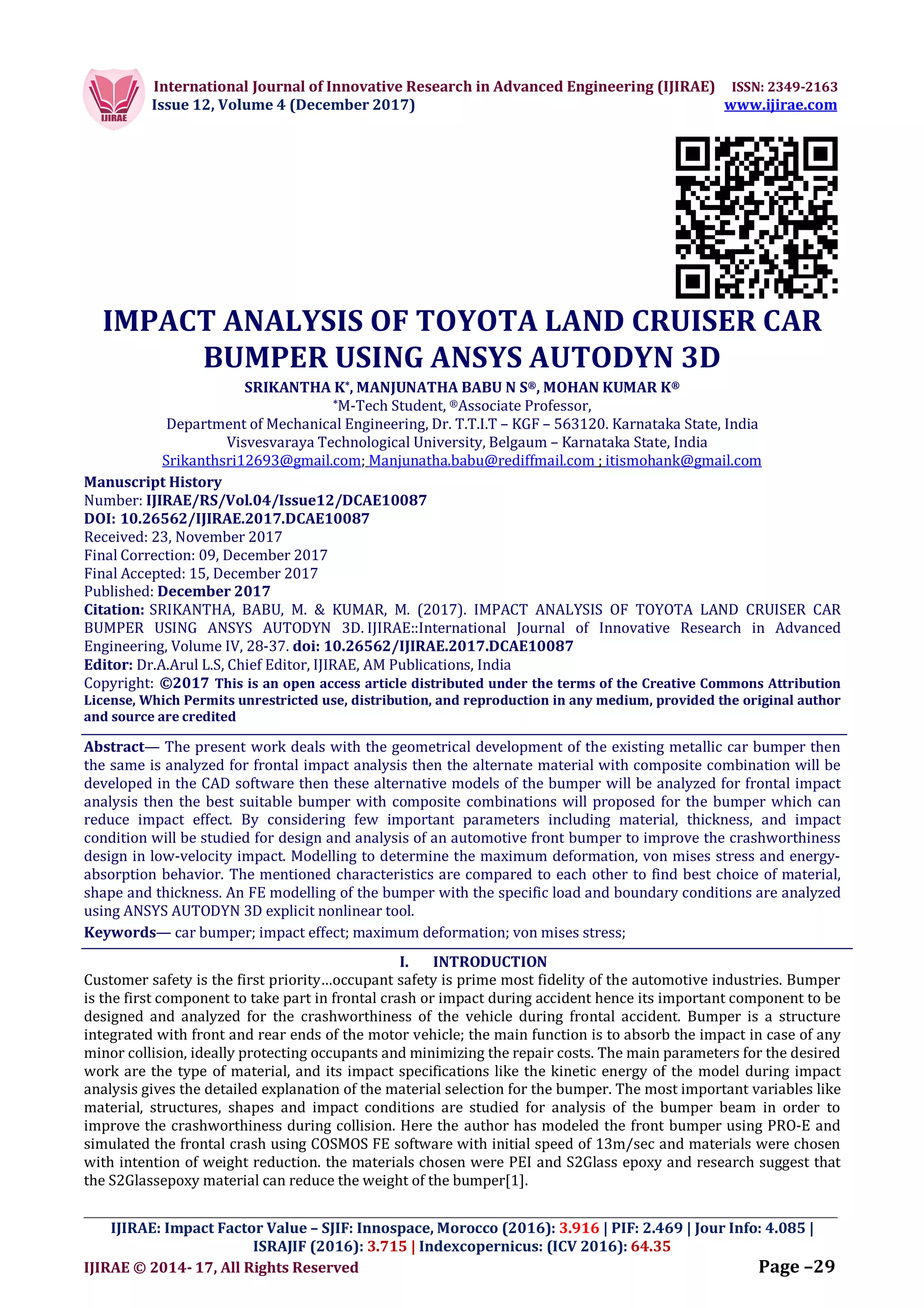 IMPACT ANALYSIS OF TOYOTA LAND CRUISER CAR BUMPER USING ANSYS AUTODYN ...