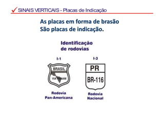 SINAIS VERTICAIS - Placas de Indicação
As placas em forma de brasão
São placas de indicação.
 