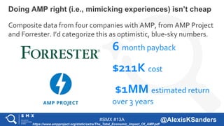 #SMX #13A @AlexisKSanders
Composite data from four companies with AMP, from AMP Project
and Forrester. I’d categorize this...