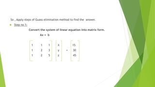 GUASS’S ELIMINATION METHOD AND EXAMPLE | PPT
