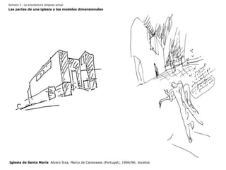 Semana 5 · La arquitectura religiosa actual
Las partes de una iglesia y los modelos dimensionales
Iglesia de Santa María Alvaro Siza, Marco de Canaveses (Portugal), 1994/96; bocetos
 