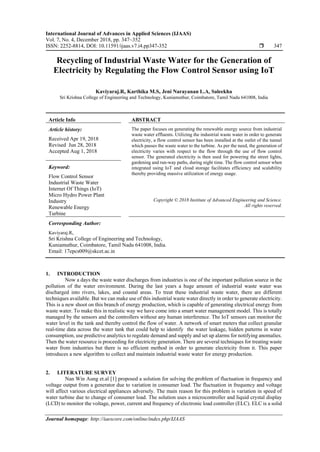 Recycling of Industrial Waste Water for the Generation of Electricity ...