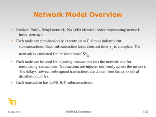 05-01-2013 3rd BCGL Conference 5/22
Network Model Overview
 Random Erdös–Rényi network, N=1,600 identical nodes represent...