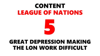 CONTENT
LEAGUE OF NATIONS
GREAT DEPRESSION MAKING
THE LON WORK DIFFICULT
5