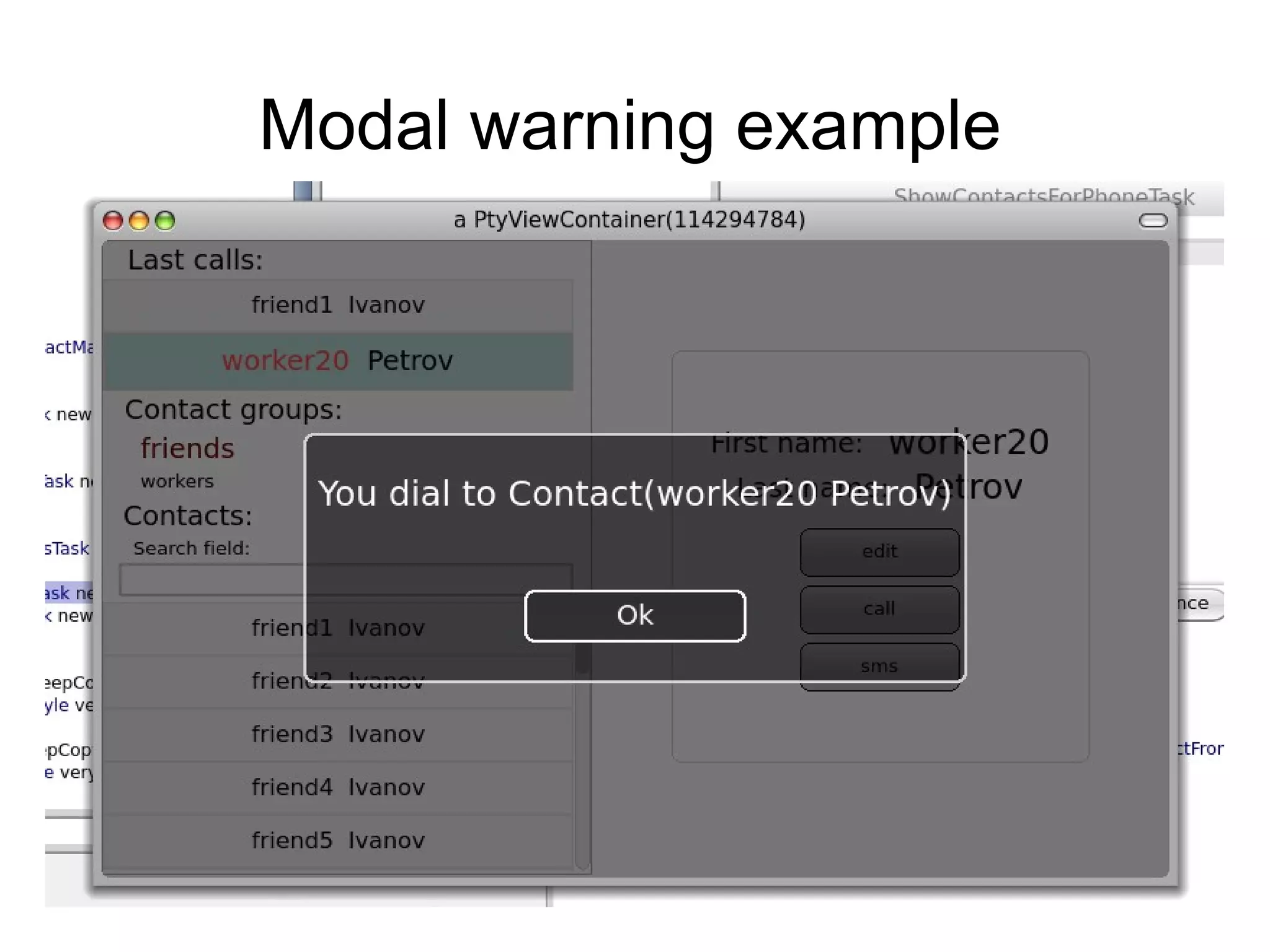 Modal warning example
 