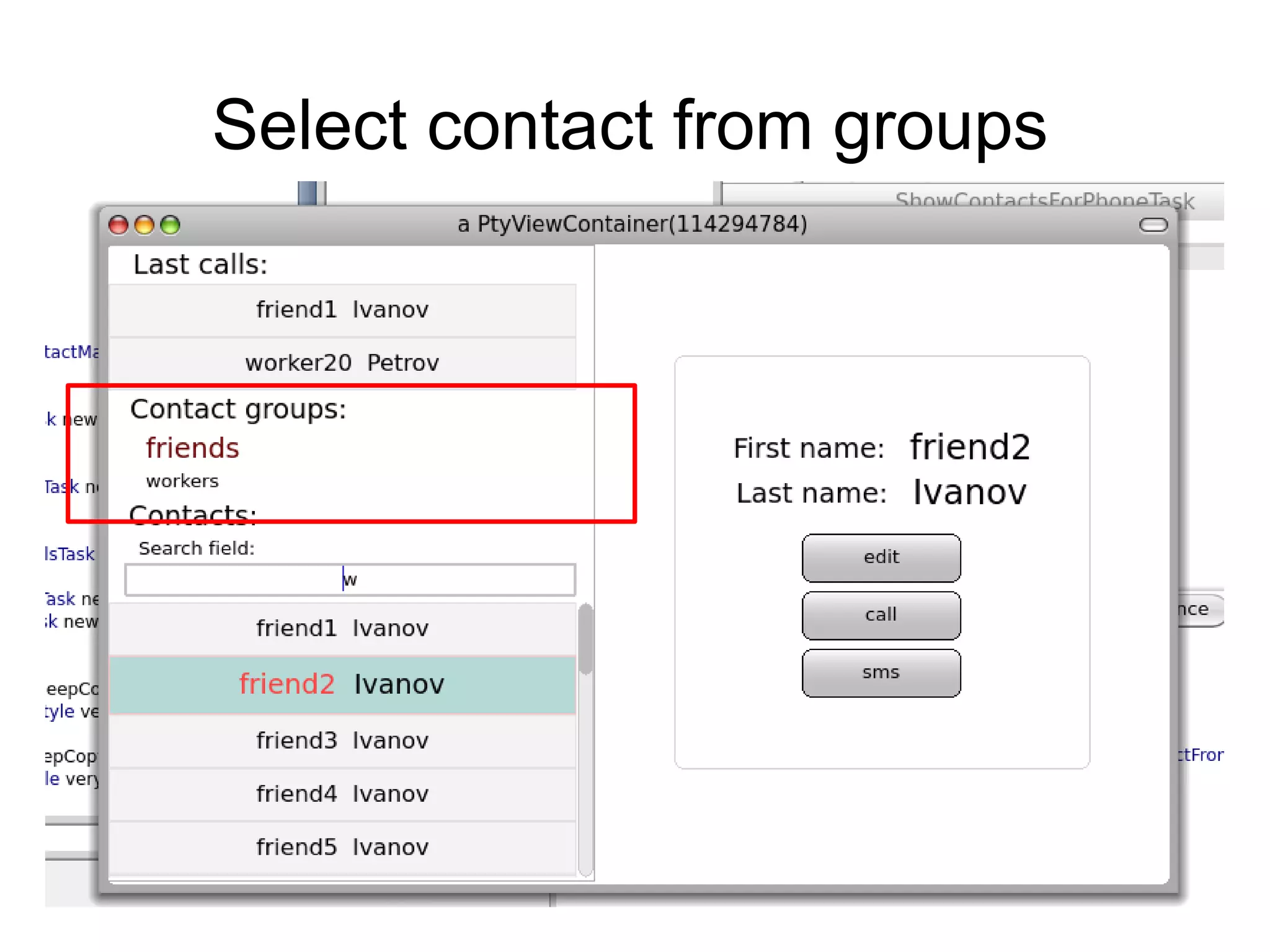 Select contact from groups
 