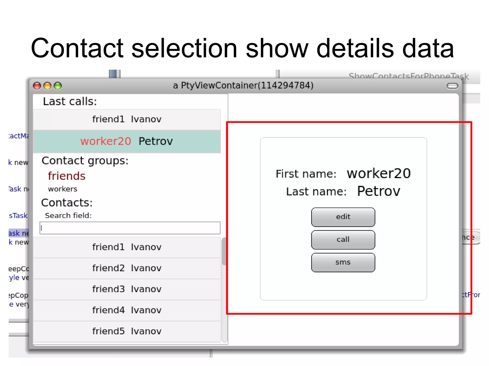 Contact selection show details data
 