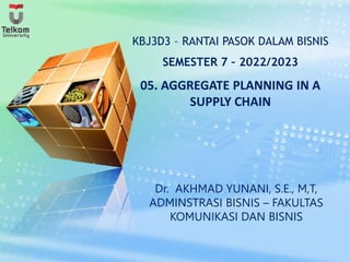 Dr. AKHMAD YUNANI, S.E., M,T,
ADMINSTRASI BISNIS – FAKULTAS
KOMUNIKASI DAN BISNIS
KBJ3D3 – RANTAI PASOK DALAM BISNIS
SEMESTER 7 – 2022/2023
05. AGGREGATE PLANNING IN A
SUPPLY CHAIN
 
