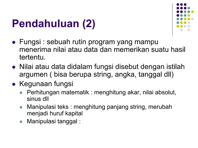 Fungsi dalam pemrograman Visual Basci Versi 6.0 | PPT