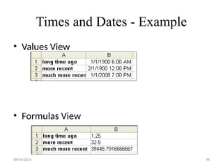 08/04/2025 98
Times and Dates - Example
• Values View
• Formulas View
 