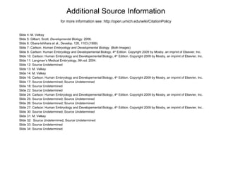 Slide 4: M. Velkey Slide 5: Gilbert, Scott.  Developmental Biology.  2006. Slide 6:  Obara-Ishihara et al., Develop. 126, 1103 (1999) Slide 7:  Carlson.  Human Embryology and Developmental Biology.  (Both Images)  Slide 8:  Carlson: Human Embryology and Developemental Biology, 4 th  Edition. Copyright 2009 by Mosby, an imprint of Elsevier, Inc.  Slide 10:  Carlson: Human Embryology and Developemental Biology, 4 th  Edition. Copyright 2009 by Mosby, an imprint of Elsevier, Inc. Slide 11:  Langman’s Medical Embryology, 9th ed. 2004. Slide 12: Source Undetermined Slide 13: M. Velkey Slide 14: M. Velkey Slide 16:  Carlson: Human Embryology and Developemental Biology, 4 th  Edition. Copyright 2009 by Mosby, an imprint of Elsevier, Inc.  Slide 17: Source Undetermined; Source Undetermined Slide 18: Source Undetermined Slide 22: Source Undetermined Slide 24:  Carlson: Human Embryology and Developemental Biology, 4 th  Edition. Copyright 2009 by Mosby, an imprint of Elsevier, Inc.  Slide 25: Source Undetermined; Source Undetermined Slide 26: Source Undetermined; Source Undetermined Slide 27: Carlson: Human Embryology and Developemental Biology, 4 th  Edition. Copyright 2009 by Mosby, an imprint of Elsevier, Inc.. Slide 30: Source Undetermined; Source Undetermined Slide 31: M. Velkey Slide 32:  Source Undetermined; Source Undetermined Slide 33: Source Undetermined Slide 34: Source Undetermined Additional Source Information for more information see: http://open.umich.edu/wiki/CitationPolicy   