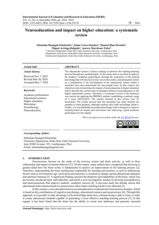 Neuroeducation and impact on higher education: a systematic review | PDF