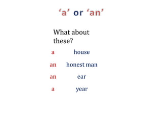 What about
these?
house
an honest man
ear
year
a
an
a
 