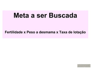 Meta a ser Buscada

Fertilidade x Peso a desmama x Taxa de lotação
 