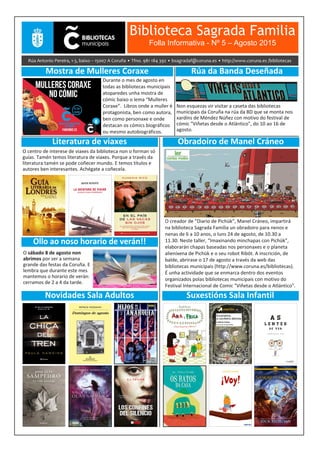 Biblioteca Sagrada Familia
Folla Informativa ­ Nº 5 – Agosto 2015
 