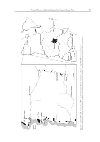 55Terminal Pleistocene lithic technology and use of space in Central Chile
Figure 1.Locationofthestudyarea(inset:LosVilosarea),sitesmentionedinthetext(circles),andareassampledforlithicresources(squares).
Localizacióndeláreadeestudio(detalle:áreadeLosVilos),sitiosmencionadoseneltexto(círculos)yáreasmuestreadaspararecursoslíticos(cuadrados).
 