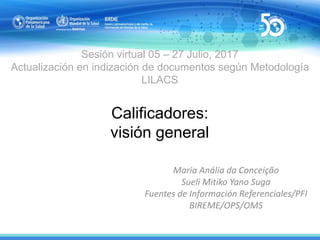 Sesión virtual 05 – 27 Julio, 2017
Actualización en indización de documentos según Metodología
LILACS
Calificadores:
visió...