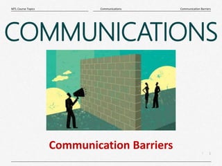 1
|
Communication Barriers
Communications
MTL Course Topics
COMMUNICATIONS
Communication Barriers
 