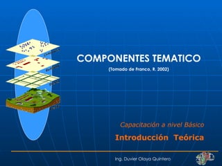 COMPONENTES TEMATICO (Tomado de Franco, R. 2002) Ing. Duvier Olaya Quintero Capacitación a nivel Básico Introducción  Teórica 