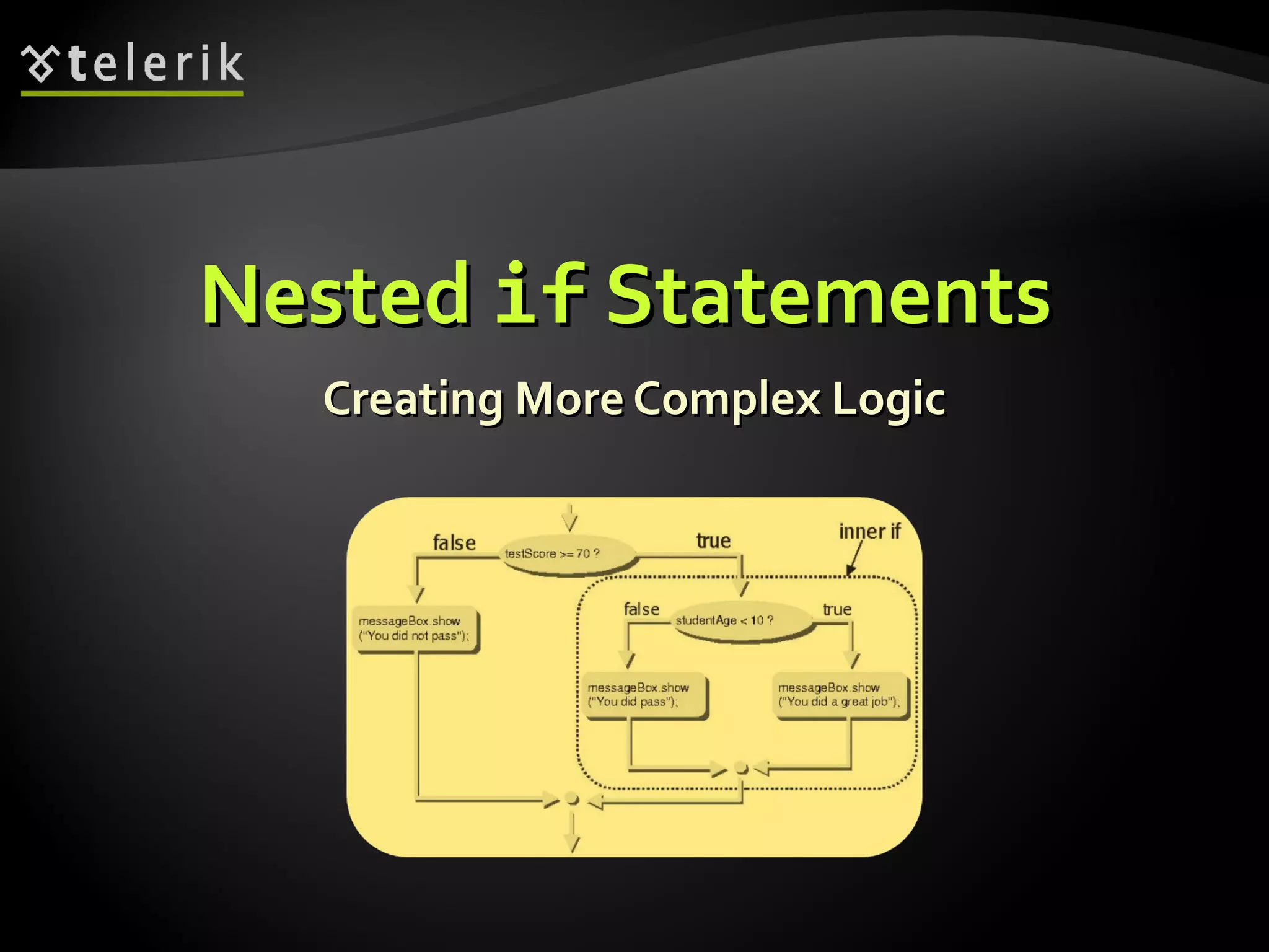 NestedNested ifif StatementsStatements
Creating More Complex LogicCreating More Complex Logic
 