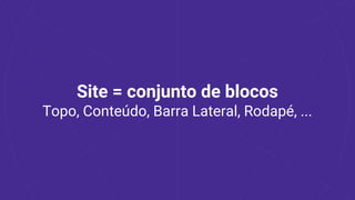 Site = conjunto de blocos
Topo, Conteúdo, Barra Lateral, Rodapé, ...
 