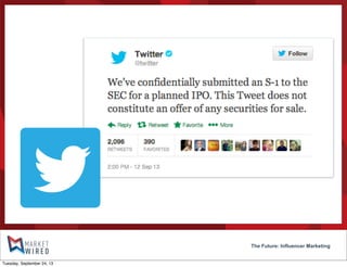 The Future: Influencer Marketing
Tuesday, September 24, 13
 