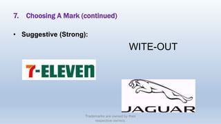 7. Choosing A Mark (continued)
• Suggestive (Strong):
WITE-OUT
Trademarks are owned by their
respective owners.
 