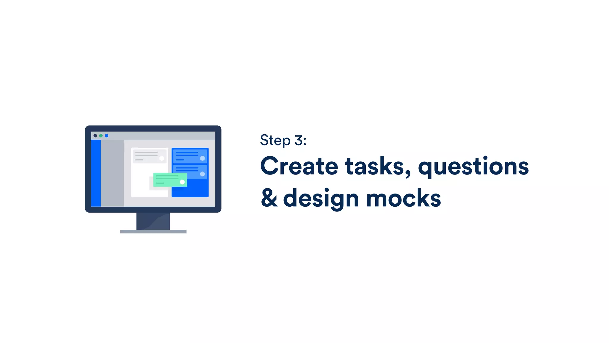 Step 3:
Create tasks, questions
& design mocks
 