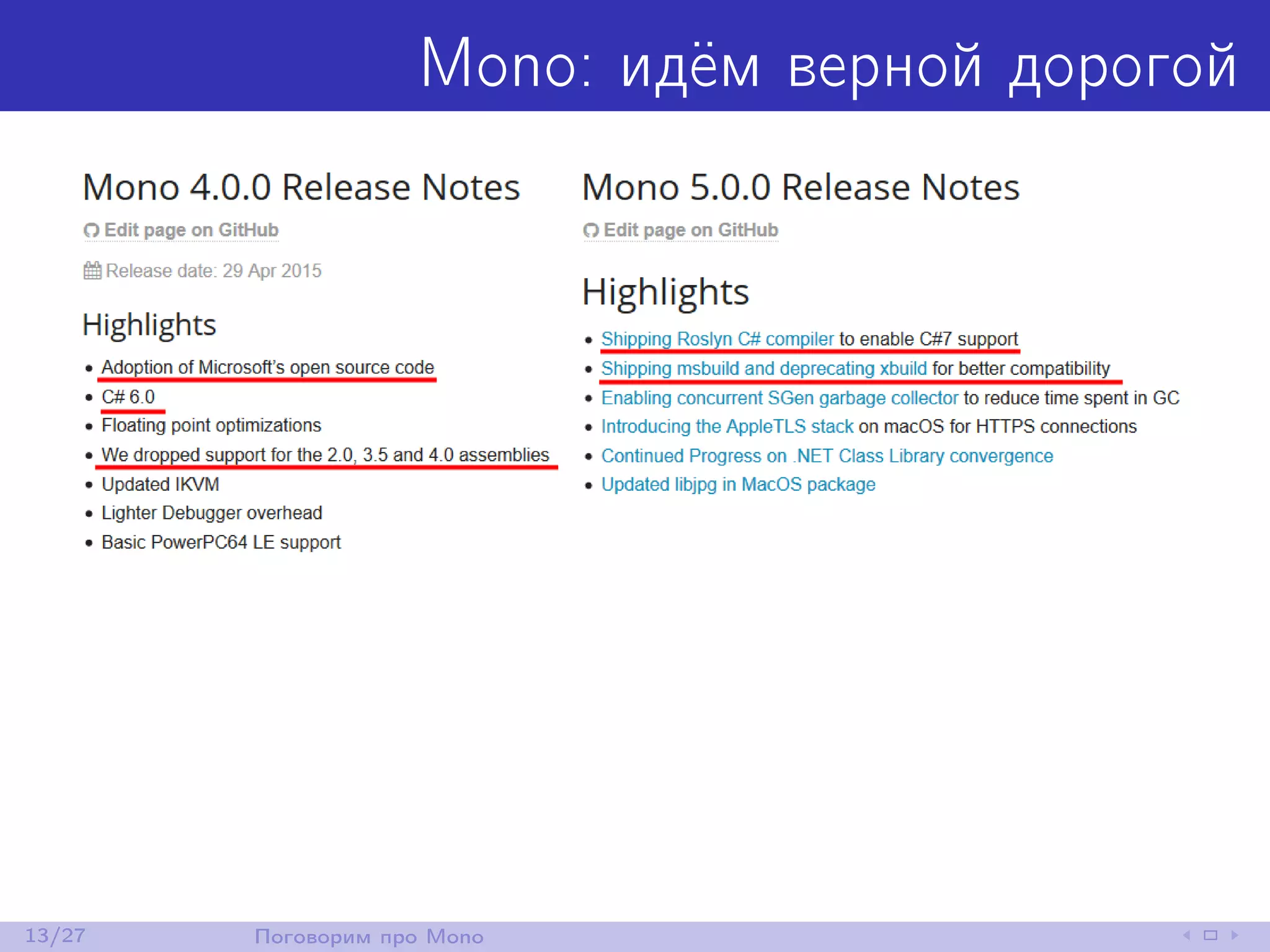 Mono: идём верной дорогой
13/27 Поговорим про Mono
 
