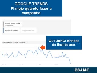 GOOGLE TRENDS
Planeje quando fazer a
campanha
OUTUBRO: Brindes
de final de ano.
 