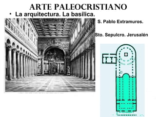 Arte paleocristiano
• La arquitectura. La basílica.
S. Pablo Extramuros.
Sto. Sepulcro. Jerusalén
 