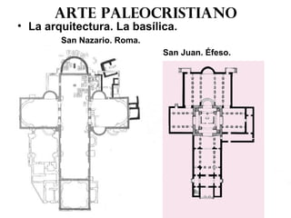 Arte paleocristiano
• La arquitectura. La basílica.
San Nazario. Roma.
San Juan. Éfeso.
 