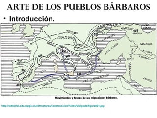 • Introducción.
Arte de los pueblos bárbaros
http://editorial.cda.ulpgc.es/estructuras/construccion/Fotos/Visigoda/figura001.jpg
 
