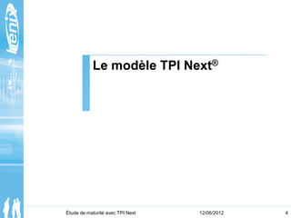 Le modèle TPI Next®
12/06/2012 4Étude de maturité avec TPI Next
 