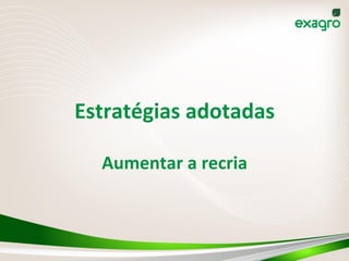Estratégias	
  adotadas	
  
Aumentar	
  a	
  recria	
  
 
