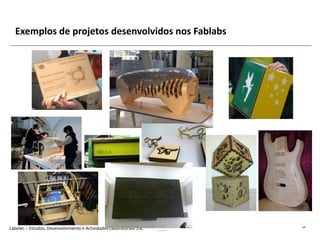 Exemplos de projetos desenvolvidos nos Fablabs




Labelec – Estudos, Desenvolvimento e Actividades Laboratoriais S.A.   17
 