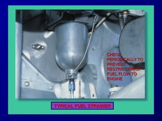 CCHHEECCKK 
PPEERRIIOODDIICCAALLLLYY TTOO 
PPRREEVVEENNTT 
RREESSTTRRIICCTTIIOONN OOFF 
FFUUEELL FFLLOOWW TTOO 
EENNGGIINNEE 
TTYYPPIICCAALL FFUUEELL SSTTRRAAIINNEERR 
 