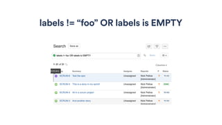 labels != “foo” OR labels is EMPTY
 