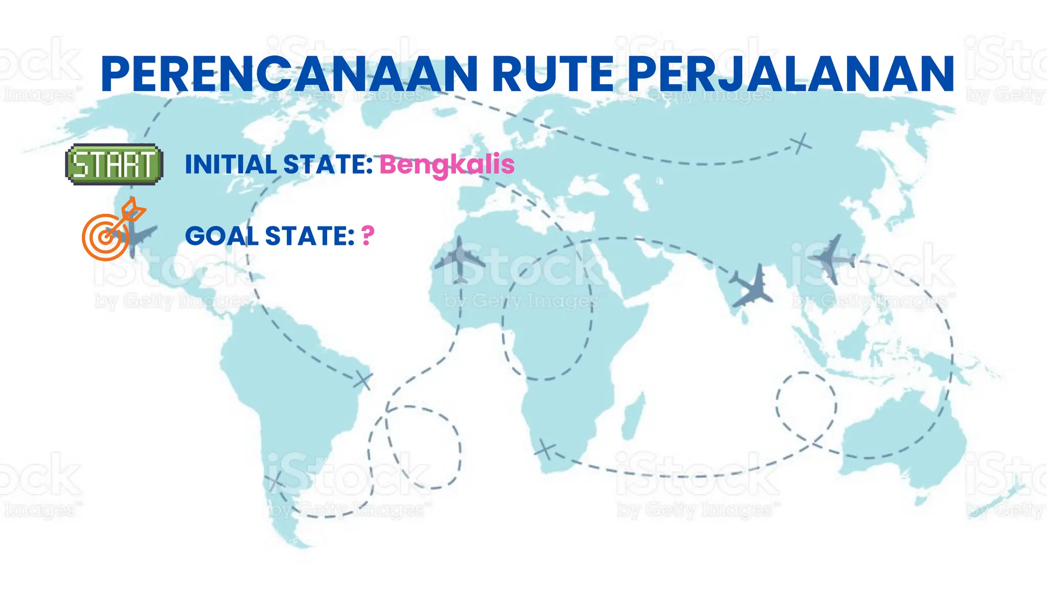 PERENCANAAN RUTE PERJALANAN
INITIAL STATE: Bengkalis
GOAL STATE: ?
 