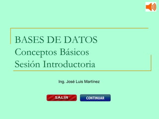 BASES DE DATOS
Conceptos Básicos
Sesión Introductoria
Ing. José Luis Martínez
 